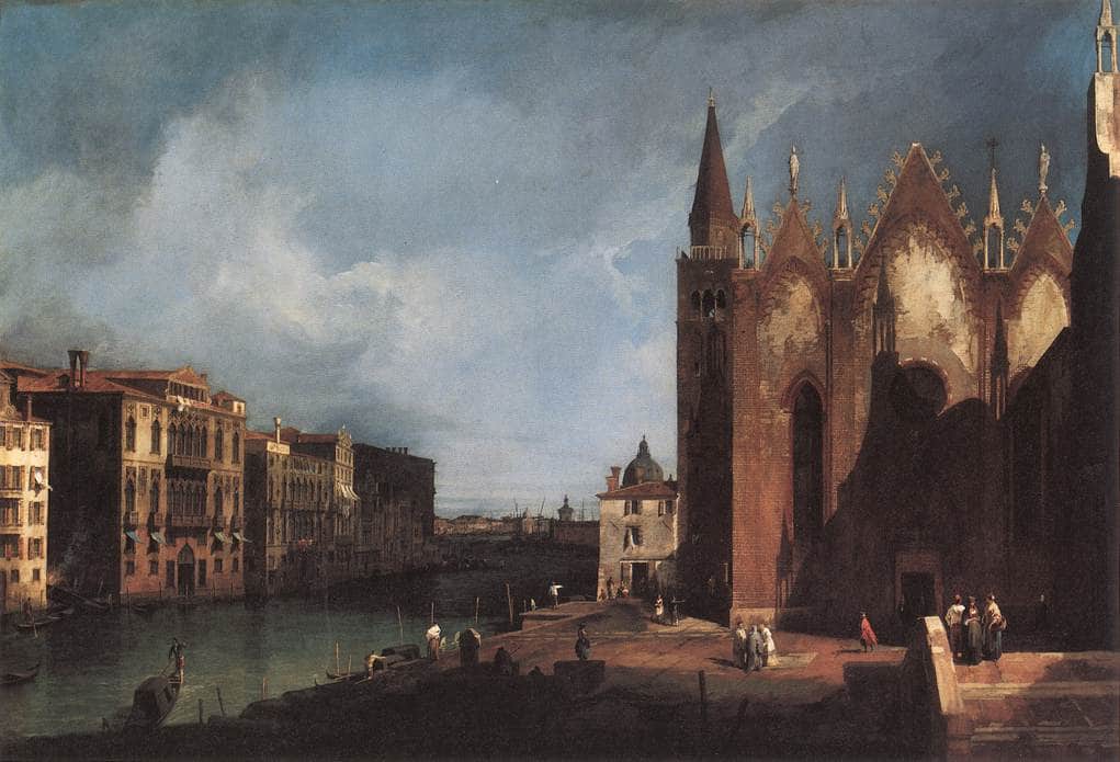 The Grand Canal near San Maria della Carità by Canaletto — hand-painted architectural oil painting reproduction on canvas