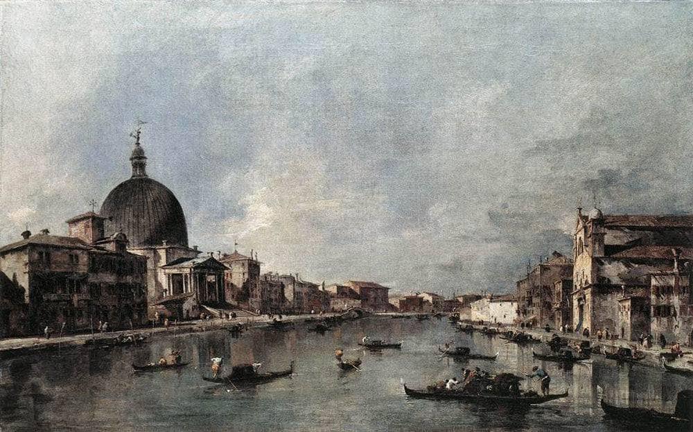 The Grand Canal with San Simeone Piccolo and Santa Lucia by Francesco Guardi — hand-painted landscape oil painting reproduction on canvas