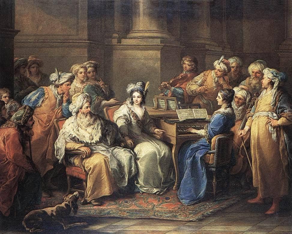The Grand Turk Giving a Concert to His Mistress by Charles-Andre van Loo (Carle van Loo) — hand-painted portrait oil painting reproduction on canvas