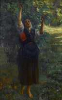 The Grape Harvest at the Chateau-Lagrange by Jules Breton — female oil painting wall art, Realism