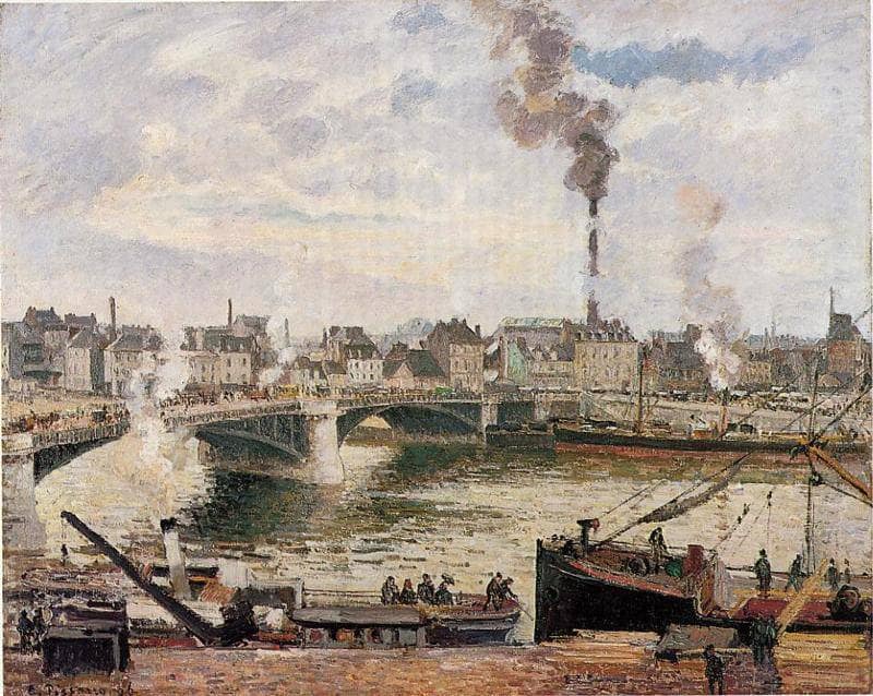 The Great Bridge, Rouen by Camille Pissarro — hand-painted landscape oil painting reproduction on canvas