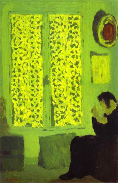 The Green Interior or Figure in front of a Window with Drawn Curtains in study