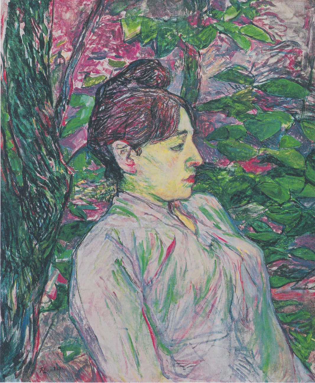 The Greens (Seated Woman in a Garden) by Henri de Toulouse-Lautrec — hand-painted botanical oil painting reproduction on canvas