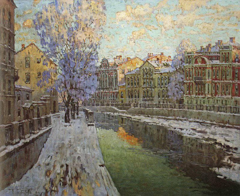 The Griboedov Canal in St.Petersburg by Konstantin Gorbatov — hand-painted landscape oil painting reproduction on canvas