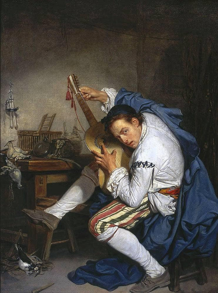 The Guitarist by Jean-Baptiste Greuze — hand-painted portrait oil painting reproduction on canvas
