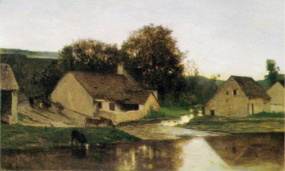 The Hamlet of Optevoz, in the morning by Charles-Francois Daubigny — hand-painted animal oil painting reproduction on canvas