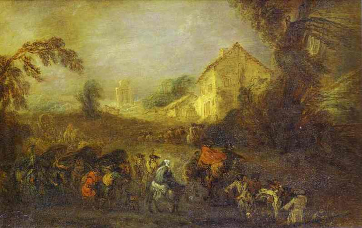 The Hardships of War by Antoine Watteau — hand-painted landscape oil painting reproduction on canvas