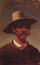 The head of a Ukrainian peasant in a straw hat in home office