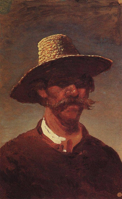 The head of a Ukrainian peasant in a straw hat in entryway