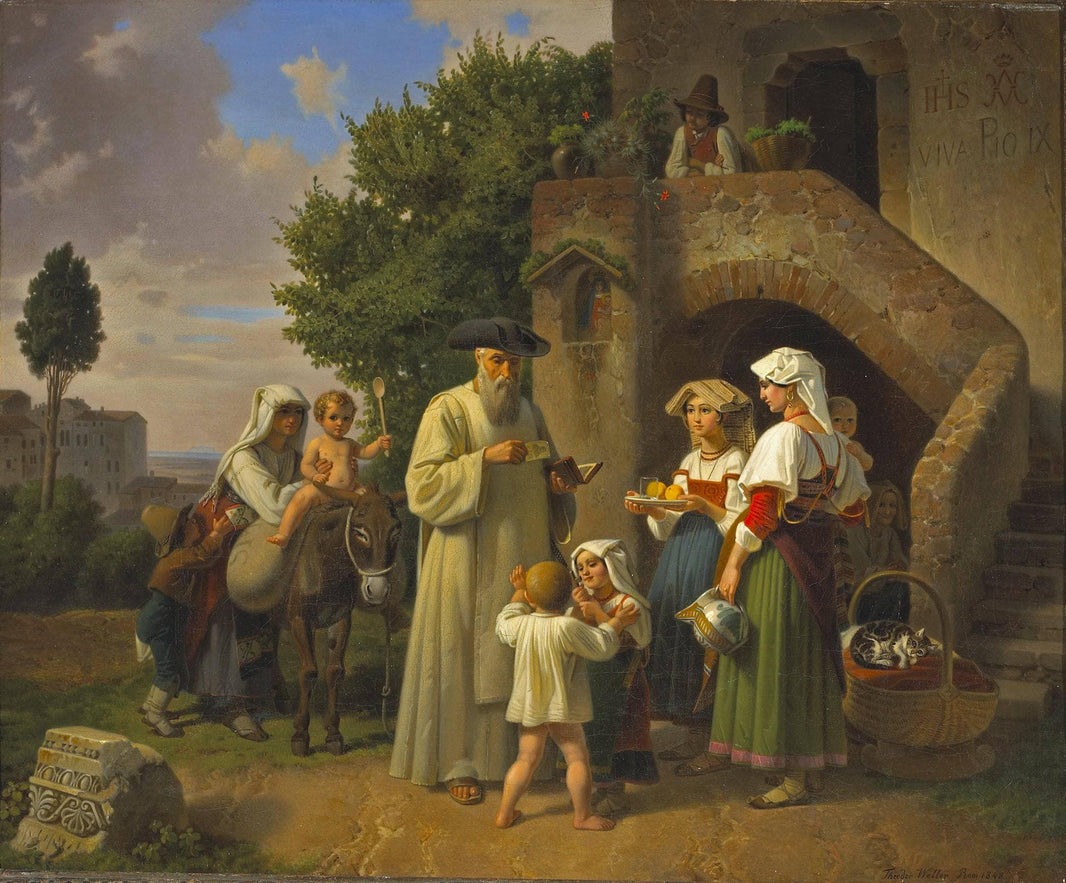 The hermit of Terracina distributing alms by Theodor Leopold Weller — hand-painted cultural oil painting reproduction on canvas