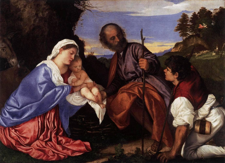 The Holy Family with a Shepherd by Titian — hand-painted cultural oil painting reproduction on canvas