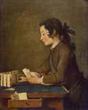 The House of Cards by Jean-Baptiste-Simeon Chardin — male oil painting wall art, Rococo