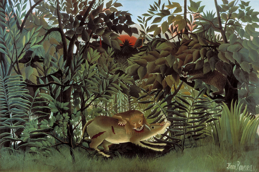 The Hungry Lion Throws Itself on the Antelope by Henri Rousseau — hand-painted animal oil painting reproduction on canvas