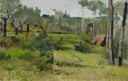 The hut on the farm by Silvestro Lega — rural oil painting wall art, Realism
