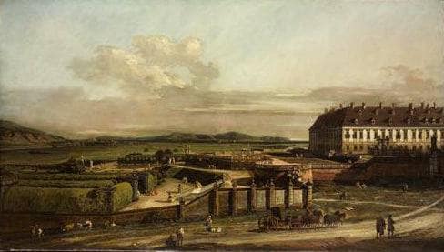 The imperial summer residence, courtyard, view from north by Bernardo Bellotto — hand-painted landscape oil painting reproduction on canvas