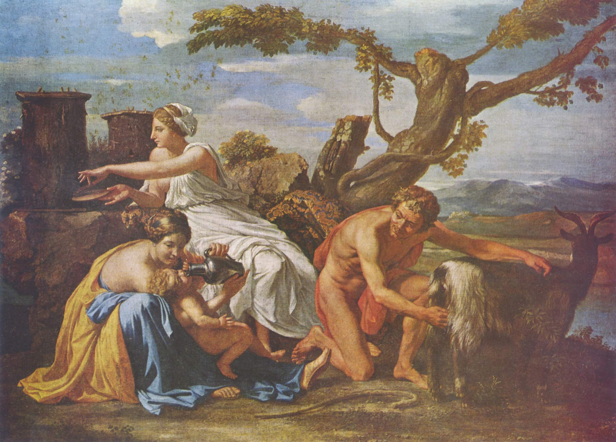 The Infant Jupiter Nurtured by the Goat Amalthea - Nicolas Poussin