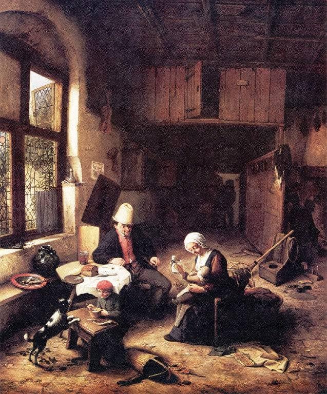 The Interior of a Peasant's Cottage by Adriaen van Ostade — hand-painted cultural oil painting reproduction on canvas