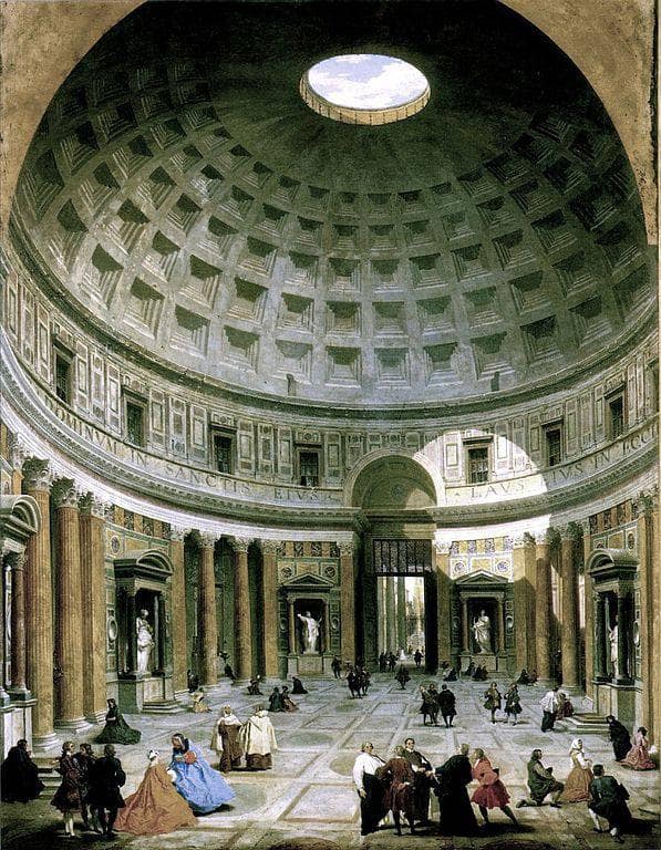 The interior of the Pantheon (Rome) by Giovanni Paolo Panini — hand-painted architectural oil painting reproduction on canvas