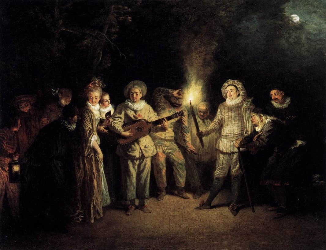 The Italian Comedy by Antoine Watteau — hand-painted portrait oil painting reproduction on canvas