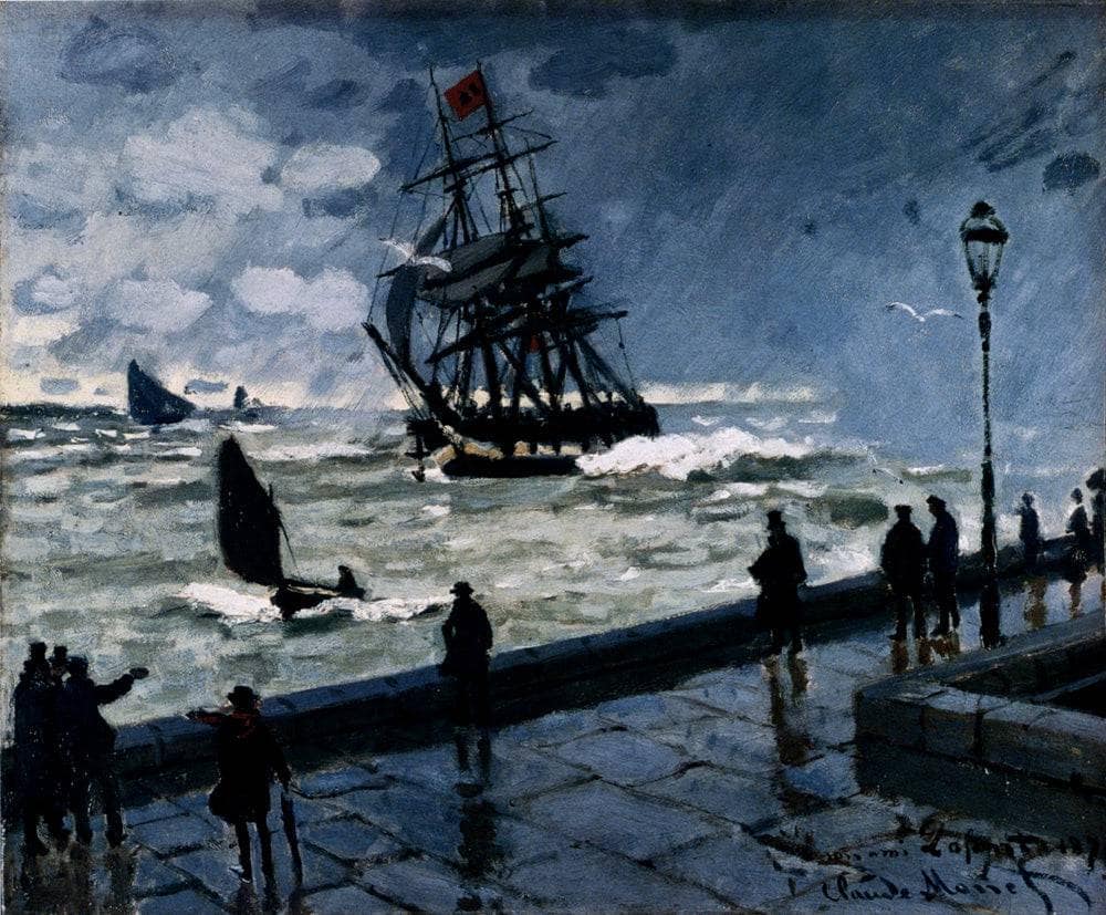 The Jetty at Le Havre, Bad Weather by Claude Monet — hand-painted landscape oil painting reproduction on canvas