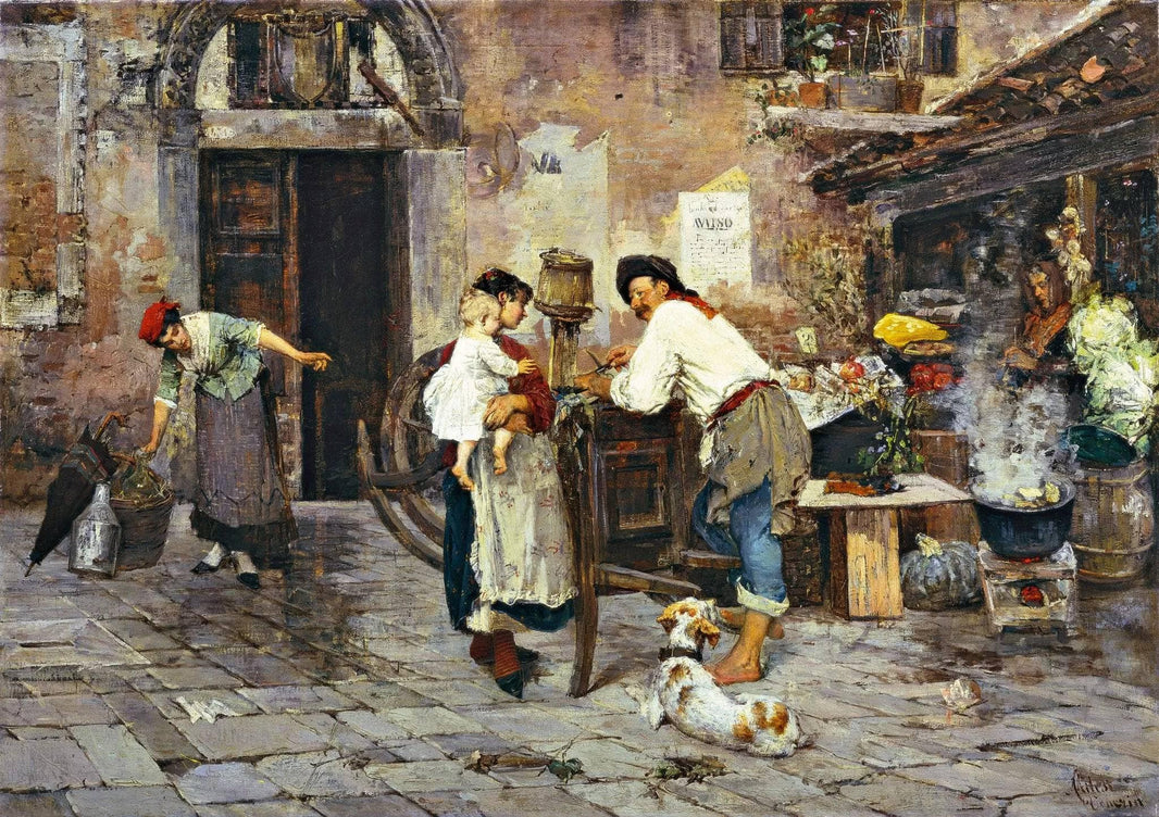 The knife grinder by Alessandro Milesi — hand-painted genre oil painting reproduction on canvas