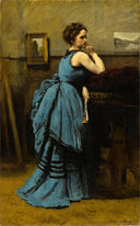 The Lady in Blue by Camille Corot — hand-painted portrait oil painting reproduction on canvas