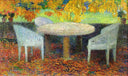 The Large Stone Table under the Chestnut Street at Marquayrol by Henri Martin — flower oil painting wall art, Divisionism