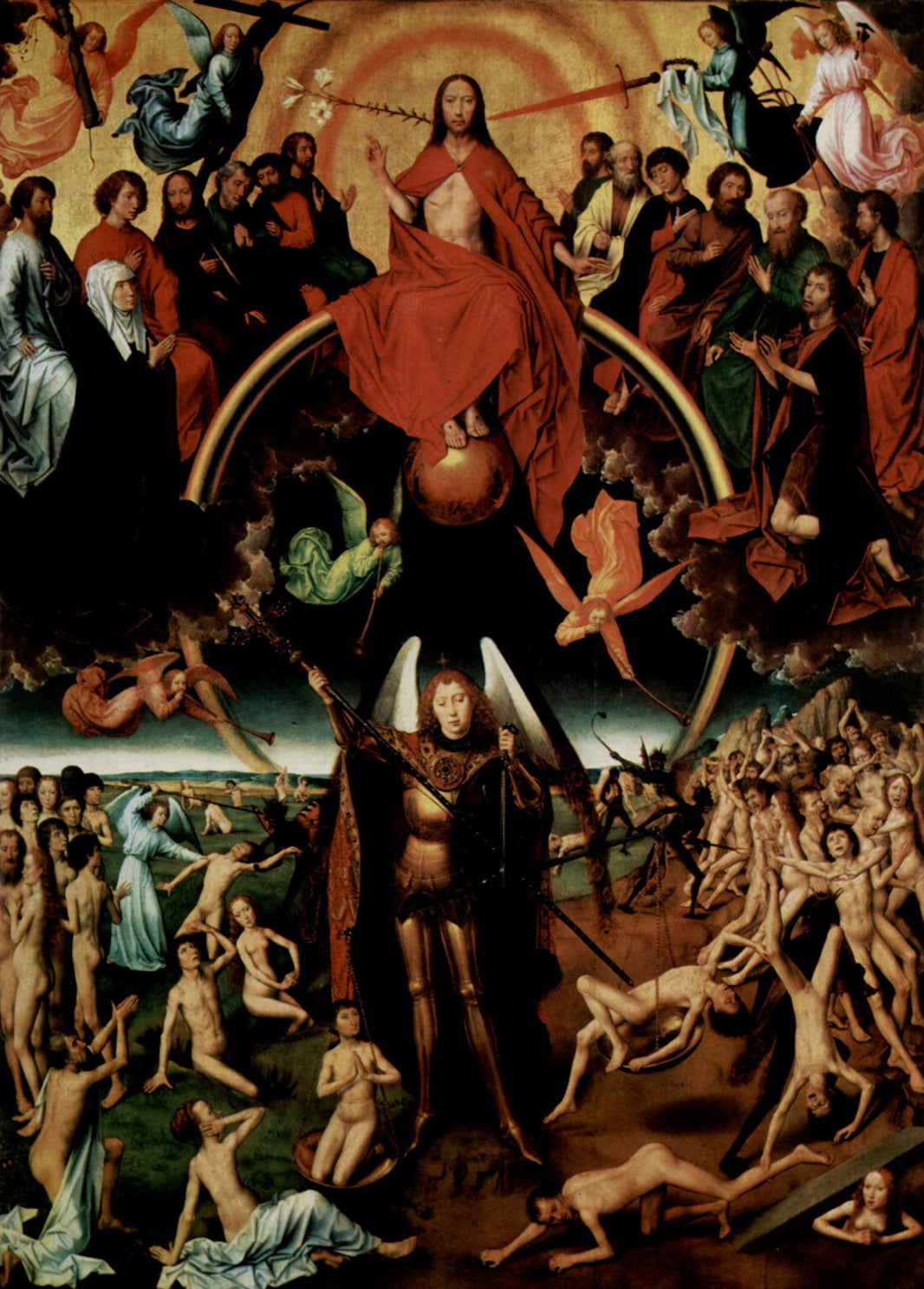 The Last Judgment triptych, central panel, Maiestas Domini with Archangel Michael weighing the souls by Hans Memling — hand-painted cultural oil painting reproduction on canvas