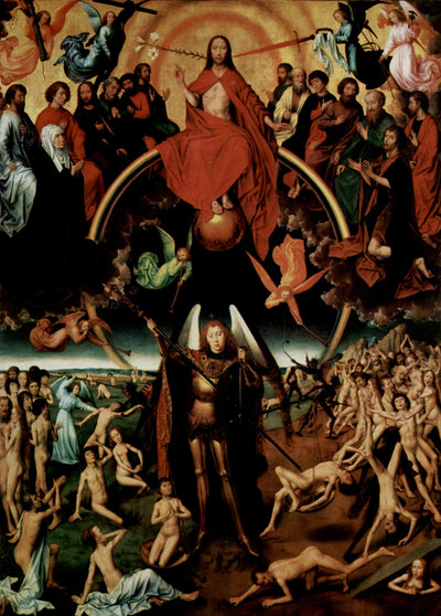 The Last Judgment triptych, central panel, Maiestas Domini with Archangel Michael weighing the souls in living room
