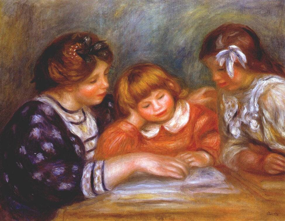 The lesson by Pierre-Auguste Renoir — hand-painted portrait oil painting reproduction on canvas