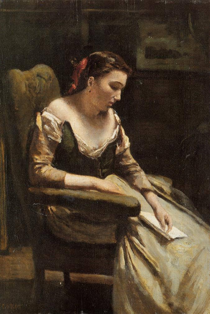The Letter by Camille Corot — hand-painted portrait oil painting reproduction on canvas