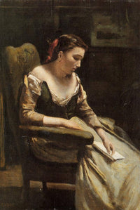 The Letter by Camille Corot — hand-painted portrait oil painting reproduction on canvas
