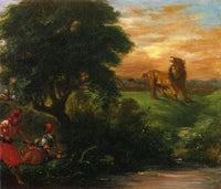 The Lion Hunt by Eugene Delacroix — hand-painted animal oil painting reproduction on canvas