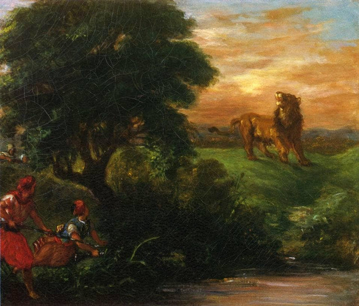 The Lion Hunt by Eugene Delacroix — hand-painted animal oil painting reproduction on canvas