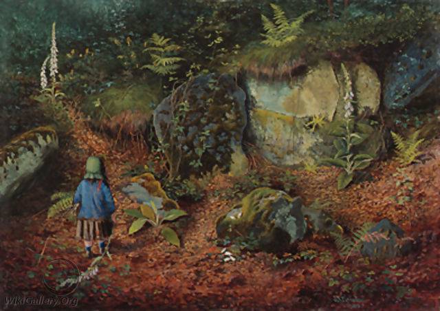 The little botanist by John Atkinson Grimshaw — hand-painted botanical oil painting reproduction on canvas