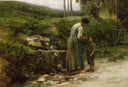 The little fountain (July 1876) by Léon Augustin Lhermitte — hand-painted landscape oil painting reproduction on canvas