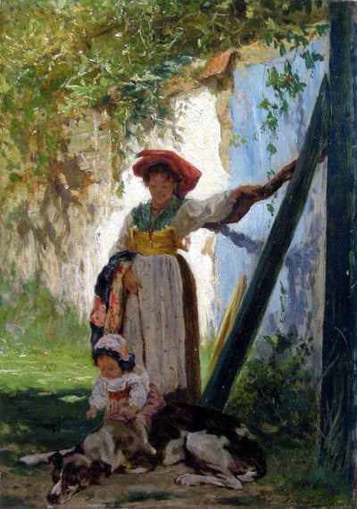 The little girl with a special nanny by Aurelio Tiratelli — oil painting reproduction