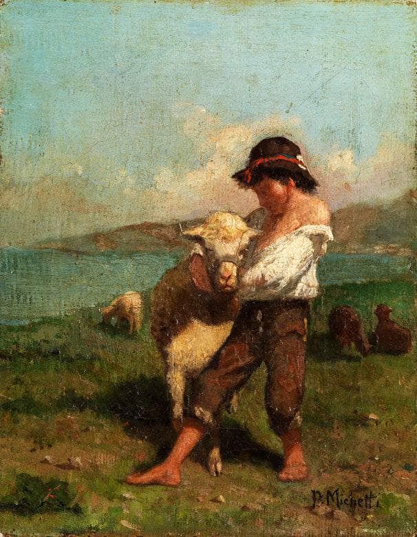 The little shepherd by Francesco Paolo Michetti — hand-painted animal oil painting reproduction on canvas