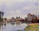 The Loing Flowing under the Moret Bridge by Alfred Sisley — hand-painted architectural oil painting reproduction on canvas