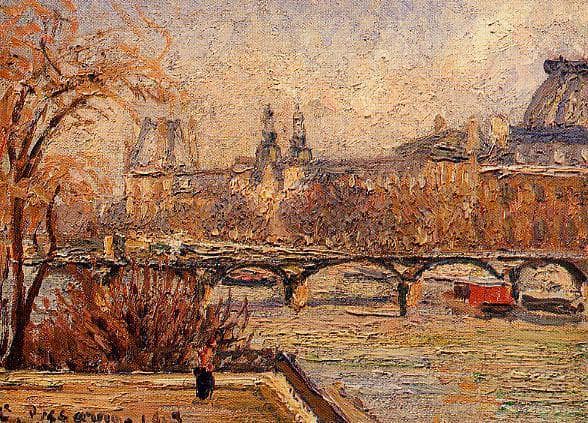 The Louvre, Morning by Camille Pissarro — hand-painted botanical oil painting reproduction on canvas