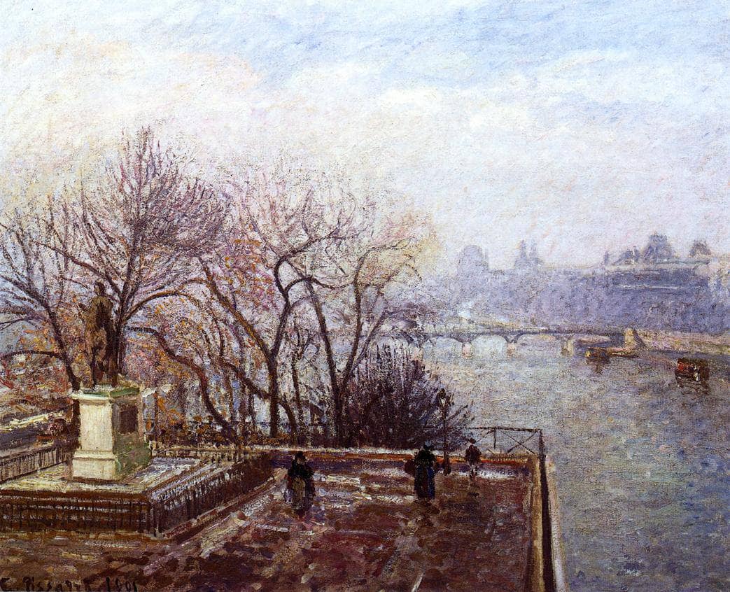 The Louvre, Morning, Mist by Camille Pissarro — hand-painted botanical oil painting reproduction on canvas