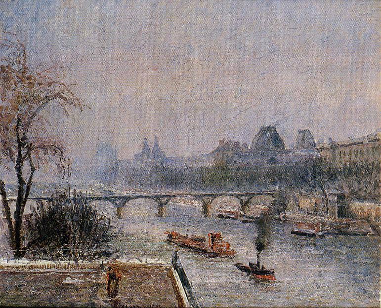 The Louvre, Morning, Snow Effect by Camille Pissarro — hand-painted botanical oil painting reproduction on canvas
