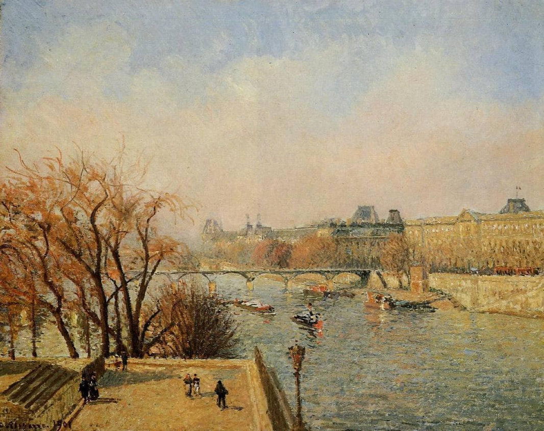 The Louvre, Morning, Sun by Camille Pissarro — hand-painted landscape oil painting reproduction on canvas