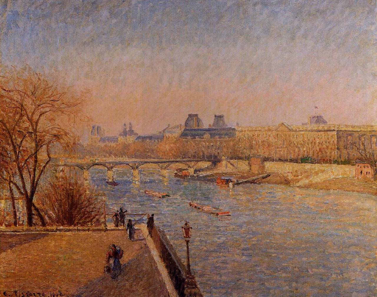 The Louvre, Winter Sunshine, Morning - Camille Pissarro