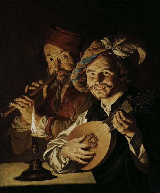 The Lutenist and Flutist by Matthias Stom — hand-painted portrait oil painting reproduction on canvas