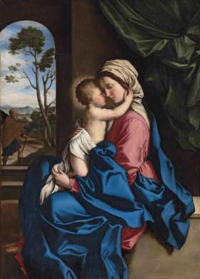 The Madonna and Child embracing in an  interior, a landscape with Saint Joseph beyond by Sassoferrato — hand-painted portrait oil painting reproduction on canvas