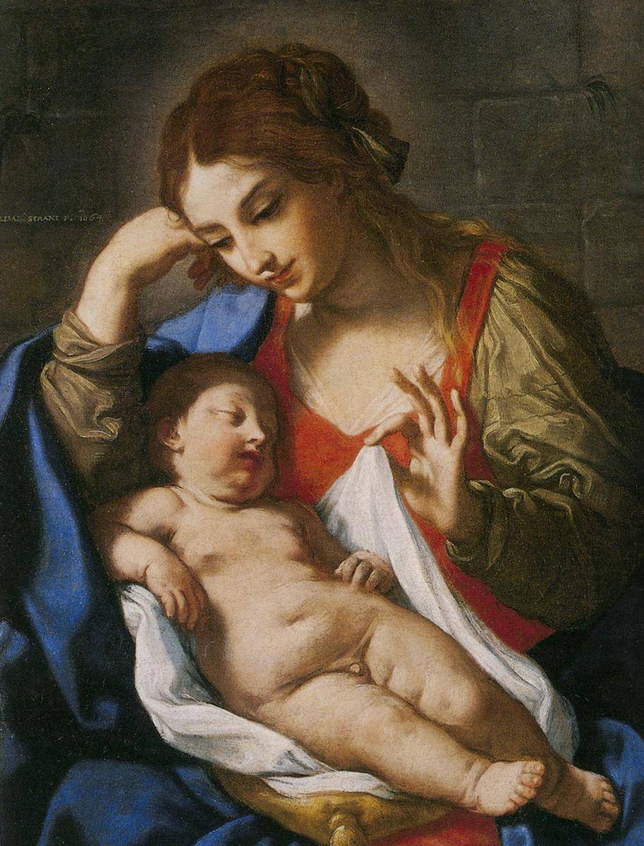 The Madonna Contemplating the Baby Jesus by Elisabetta Sirani, hand-painted portrait oil painting reproduction on canvas