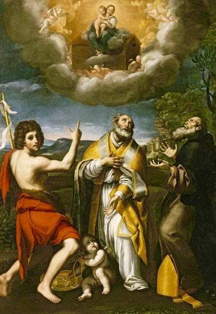 The Madonna of Loreto Appearing to St. John the Baptist, St. Eligius, &amp; St. Anthony by Domenichino — hand-painted cultural oil painting reproduction on canvas