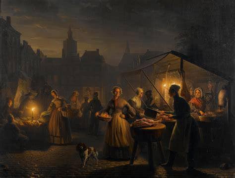 The Main Square in The Hague in the evening by Petrus van Schendel — hand-painted cultural oil painting reproduction on canvas