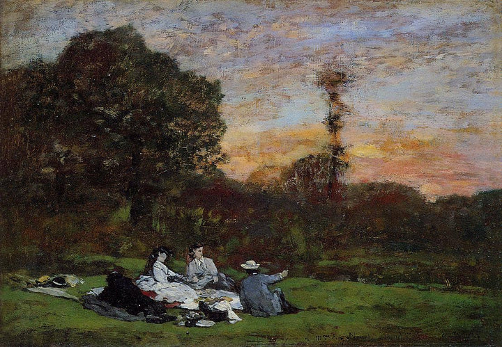The Manet Family picnicking by Eugene Boudin — hand-painted landscape oil painting reproduction on canvas